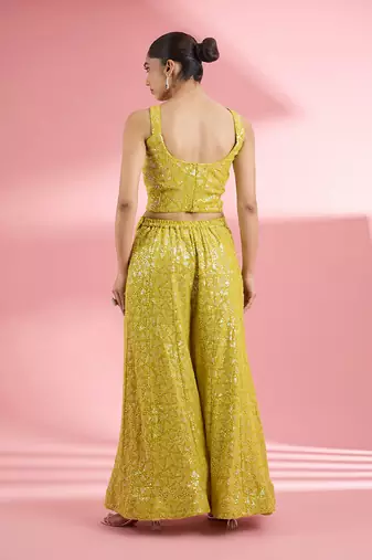 Lime green  georgette sharara  set with thread and sequin work