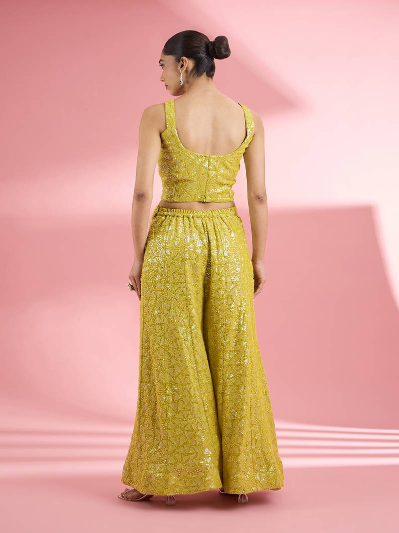 Lime green  georgette sharara  set with thread and sequin work