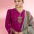 Fuscia katan silk hand embroidered kurta set