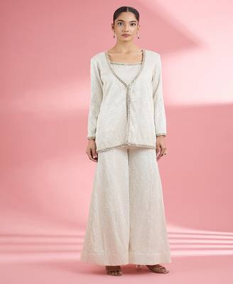 Ivory  georgette sharara  set with thread and sequin work 1