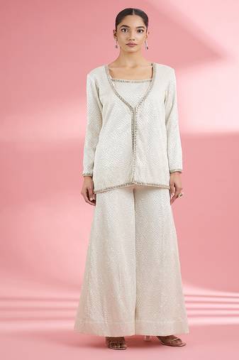 Ivory  georgette sharara  set with thread and sequin work
