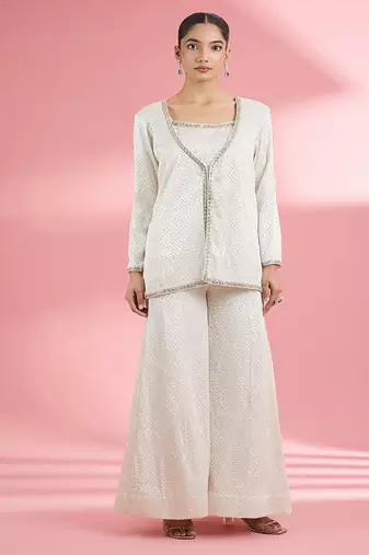 Ivory  georgette sharara  set with thread and sequin work