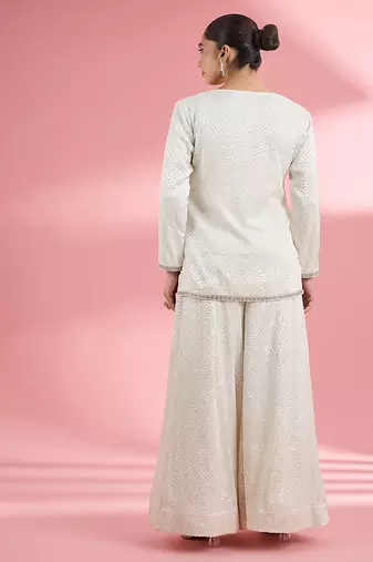 Ivory  georgette sharara  set with thread and sequin work
