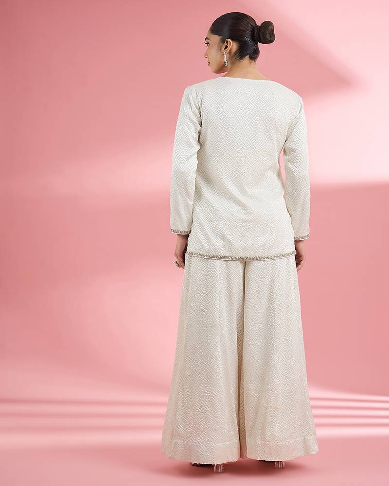 Ivory  georgette sharara  set with thread and sequin work