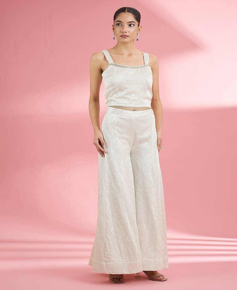 Ivory  georgette sharara  set with thread and sequin work