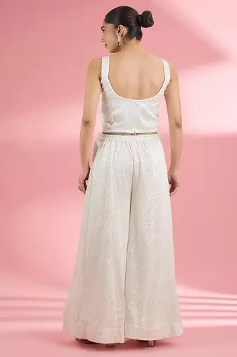 Ivory  georgette sharara  set with thread and sequin work