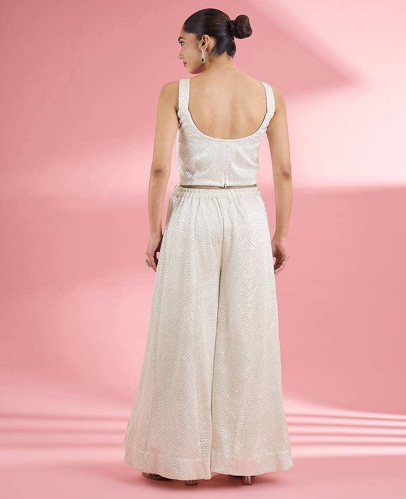 Ivory  georgette sharara  set with thread and sequin work