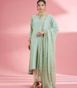 Sea green katan silk handwork kurta set