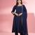 Dark blue katan silk hand embroidered kurta set