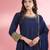 Dark blue katan silk hand embroidered kurta set