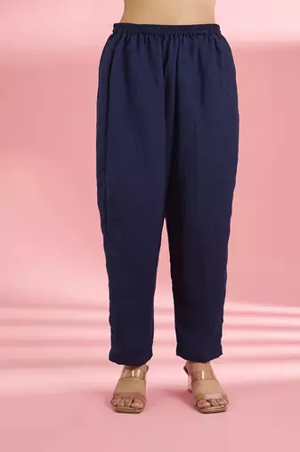 Dark blue katan silk hand embroidered kurta set