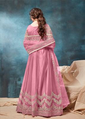 Pink Heavy Embroidered Net Gown 2