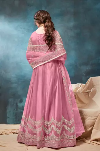 Pink Heavy Embroidered Net Gown