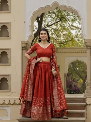 Rust vichitra silk lehenga choli 1