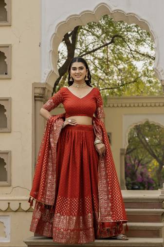 Rust vichitra silk lehenga choli