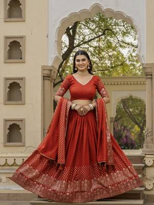 Rust vichitra silk lehenga choli 2