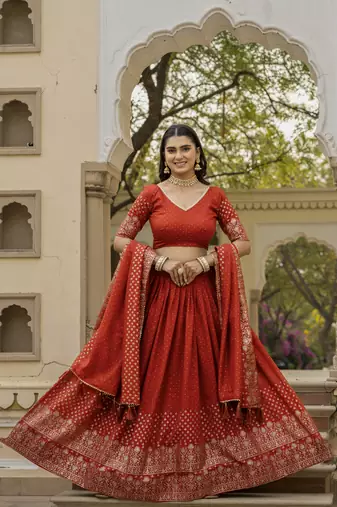 Rust vichitra silk lehenga choli