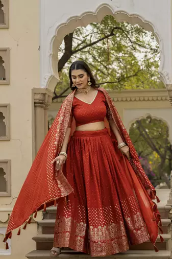 Rust vichitra silk lehenga choli