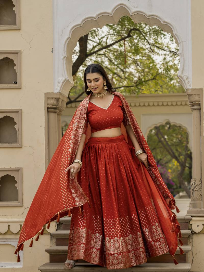 Rust vichitra silk lehenga choli