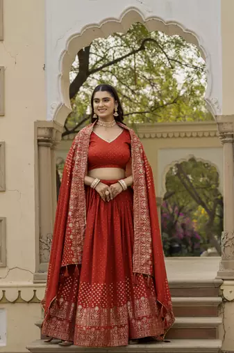 Rust vichitra silk lehenga choli