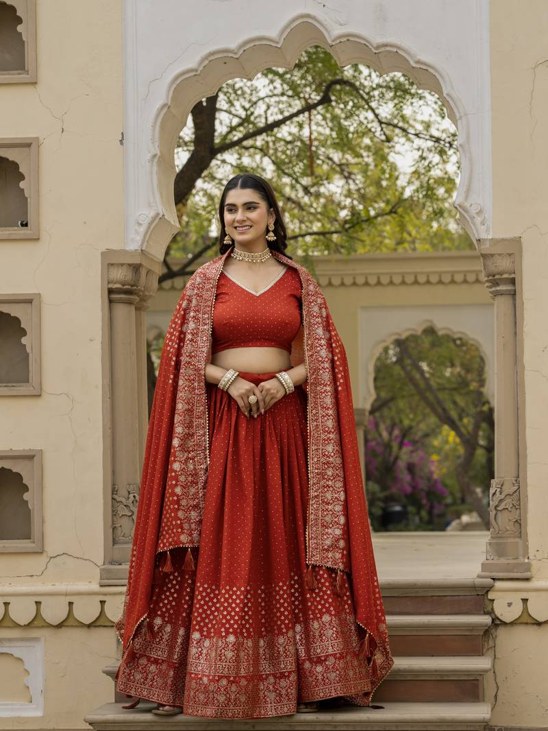 Rust vichitra silk lehenga choli