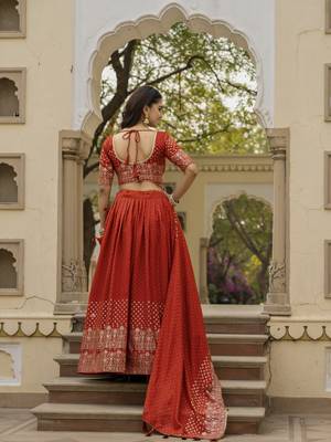 Rust vichitra silk lehenga choli 5