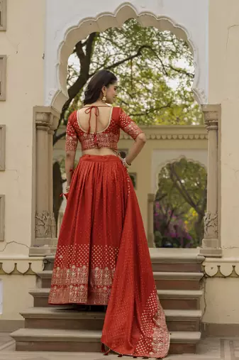 Rust vichitra silk lehenga choli