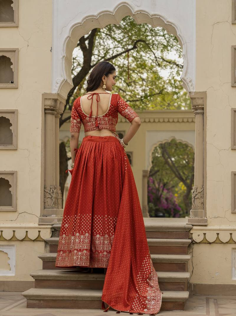 Rust vichitra silk lehenga choli