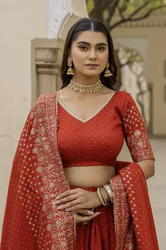 Rust vichitra silk lehenga choli