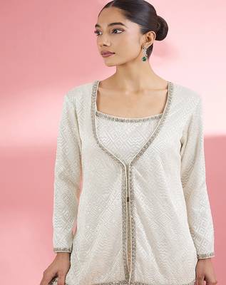 Ivory  georgette sharara  set with thread and sequin work 5