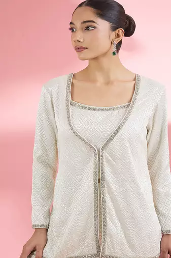 Ivory  georgette sharara  set with thread and sequin work