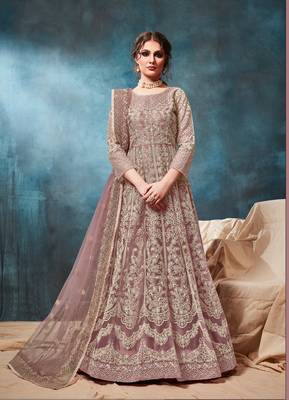 CORDING WORK MAUVE NET GOWN  1
