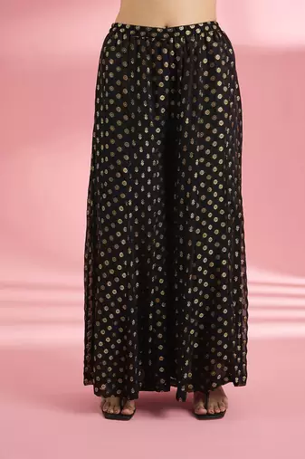 Black katan silk anarkali sharara set with hand embroidery