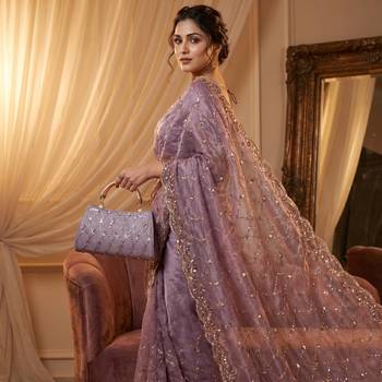Light Lavender Color Beeds And Cut work Silk Blend Saree 2