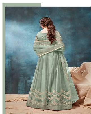Sage Green Cording Work Net Semi-Stitched Gown 2