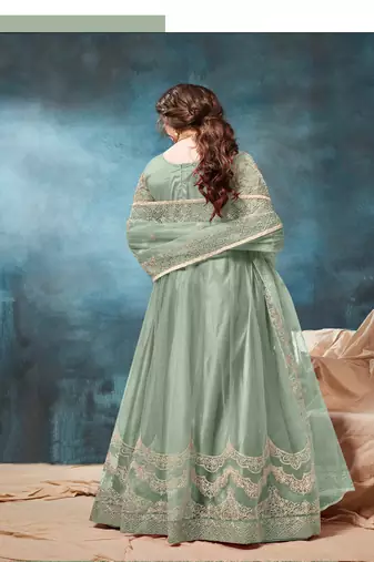 Sage Green Cording Work Net Semi-Stitched Gown
