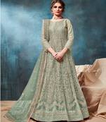 Sage Green Cording Work Net Semi-Stitched Gown