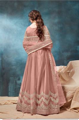 PEACH CORDING WORK HEAVY NET GOWN  2