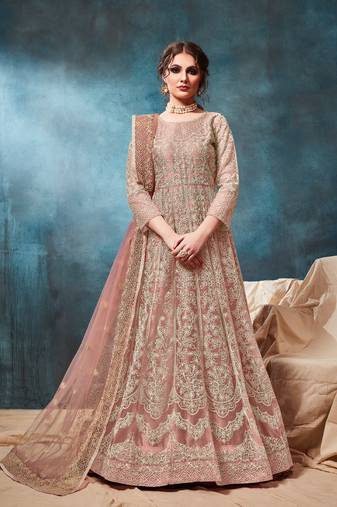 PEACH CORDING WORK HEAVY NET GOWN 
