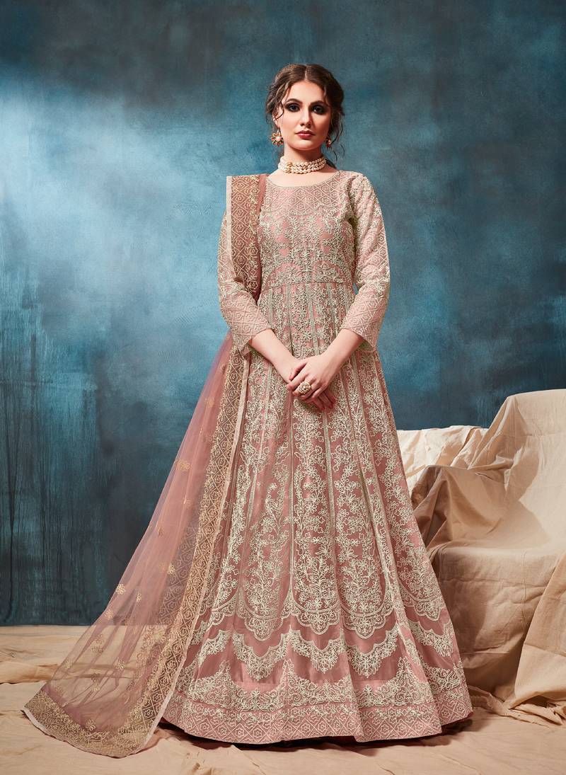 PEACH CORDING WORK HEAVY NET GOWN 