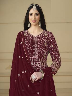 marron Faux Georgette Embroidered Anarkali Gown 3