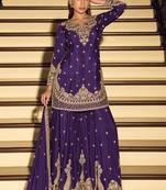Dark-purple embroiderd chinon silk salwar suit