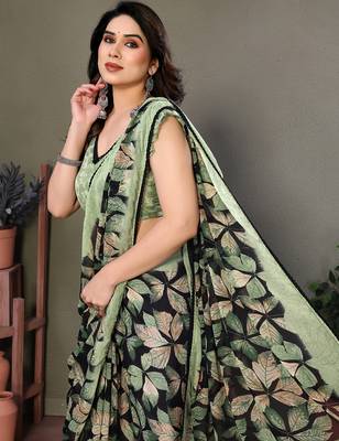 Light Green Color Printed Work Chiffon Saree 2