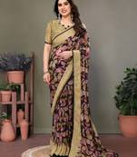 Light Olive Color Printed Work Chiffon Saree