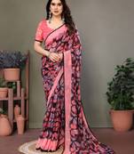 Pink Color Printed Work Chiffon Saree