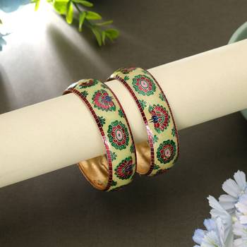 Pista green color meenakari bangle pair elegant look 1