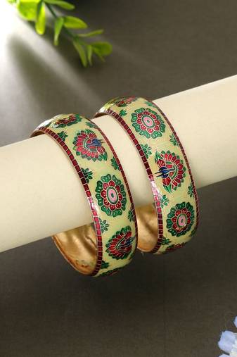 Pista green color meenakari bangle pair elegant look