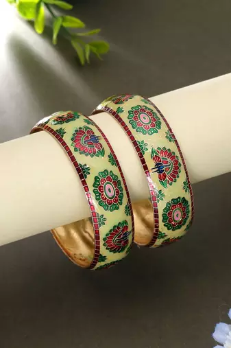 Pista green color meenakari bangle pair elegant look