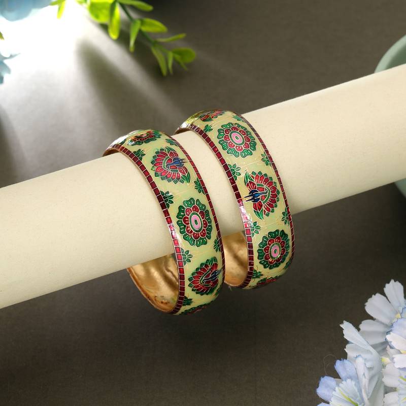 Pista green color meenakari bangle pair elegant look