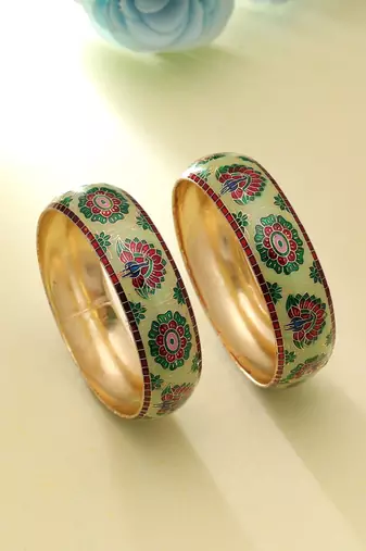 Pista green color meenakari bangle pair elegant look